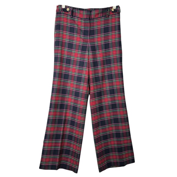 TALBOTS Greenwich Plaid Wide Leg Pants Wool Blend Tartan Navy Red Preppy Size 8 - Picture 12 of 12